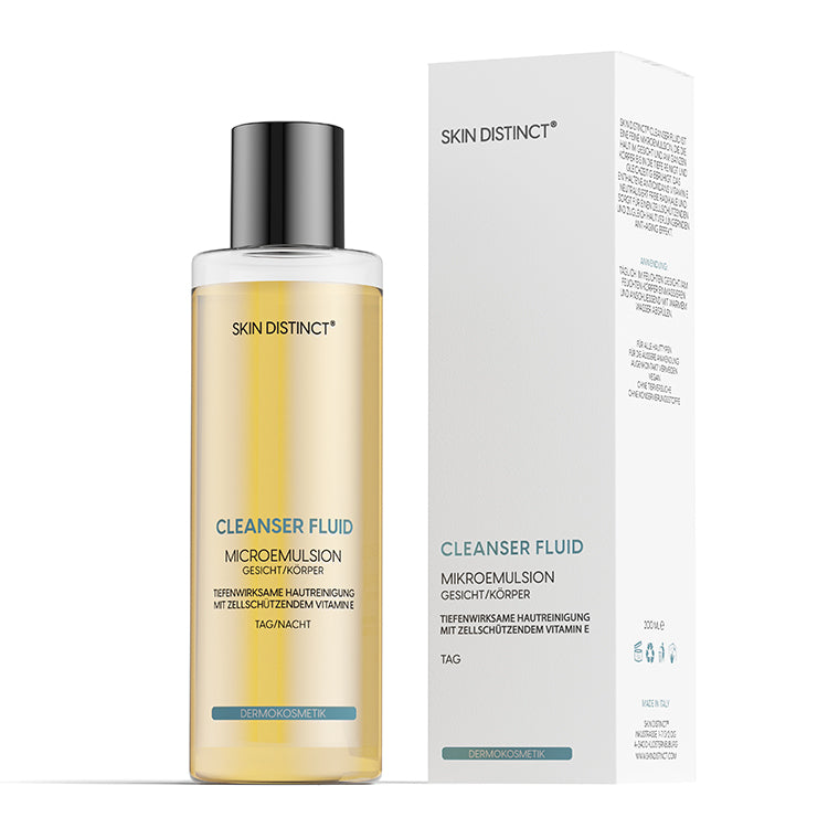 SKIN DISTINCT Cleanser Fluid Milder Gesichts- und Körperreiniger für eine schonende Tiefenreinigung der Haut am Morgen. ✓ leichte Textur ✓ mit Anti-Aging Effekt ✓ vegan ✓ für alle Hauttypen